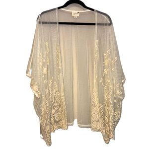LA Hearts Lace Sheer Off White Kimono with Embroidered Details